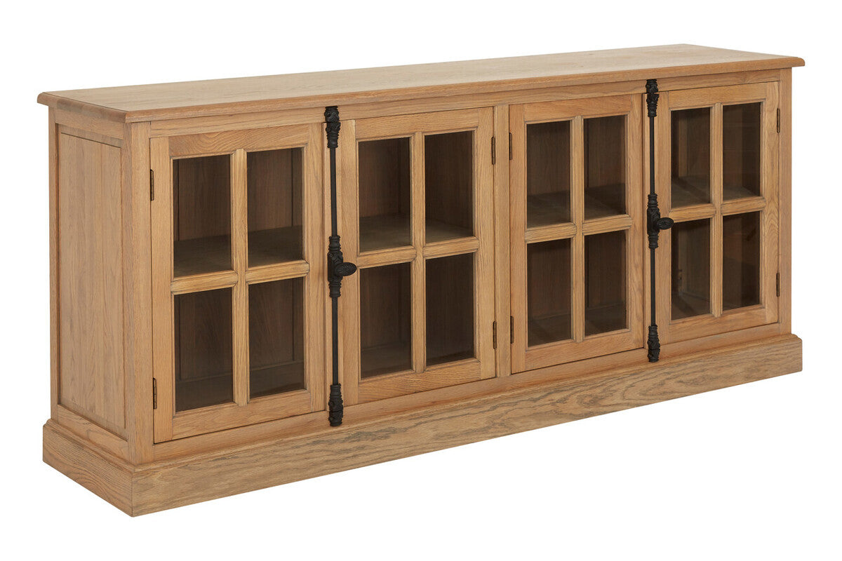 Lyon Grey Wash Oak Wood Sideboard with Glass Doors