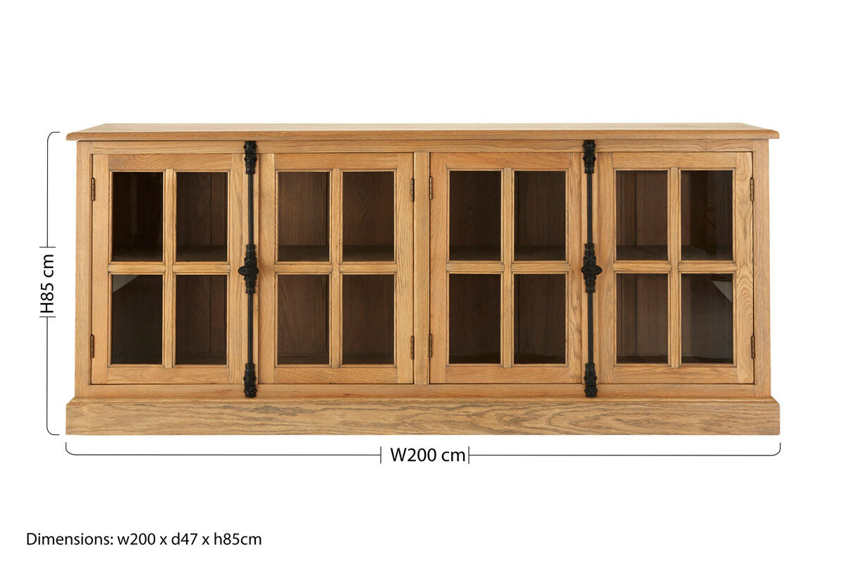 Lyon Grey Wash Oak Wood Sideboard with Glass Doors