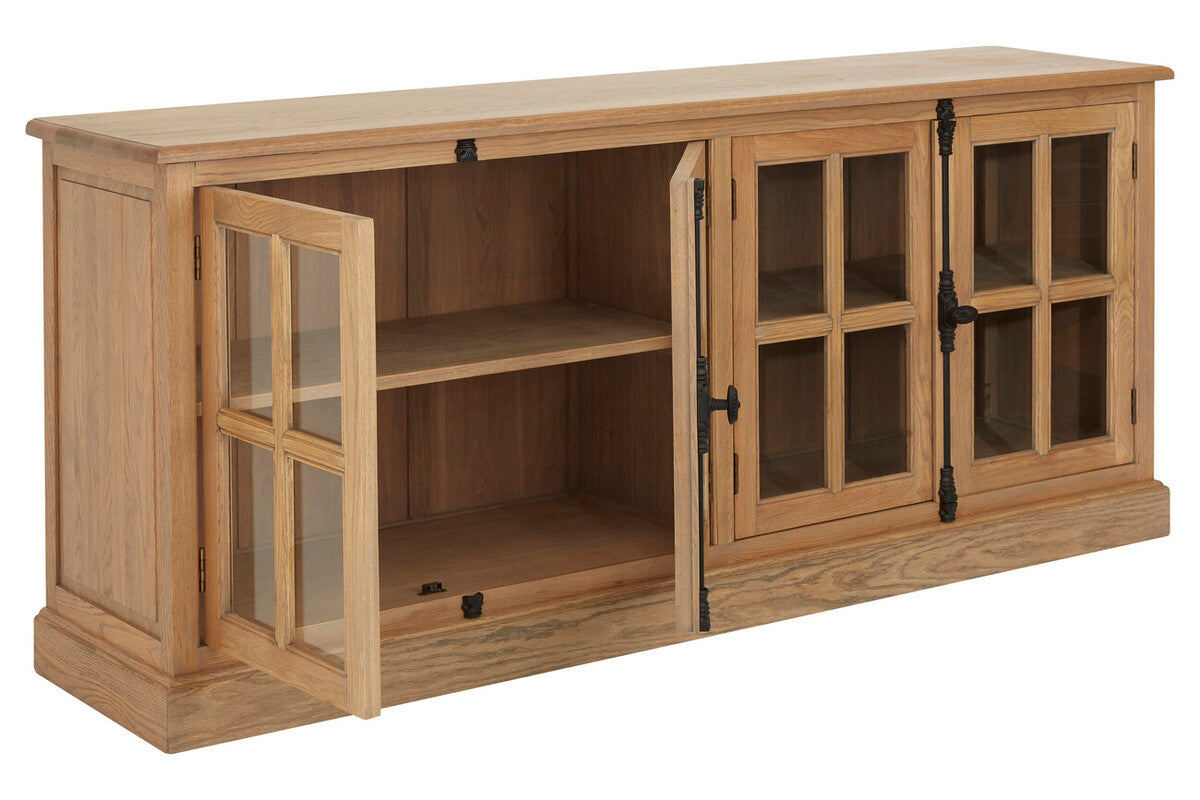 Lyon Grey Wash Oak Wood Sideboard with Glass Doors