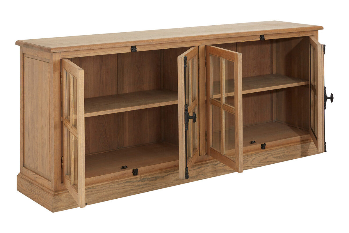 Lyon Grey Wash Oak Wood Sideboard with Glass Doors