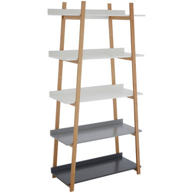 Nostra White and Natural Bamboo 5 Tier Shelf Unit