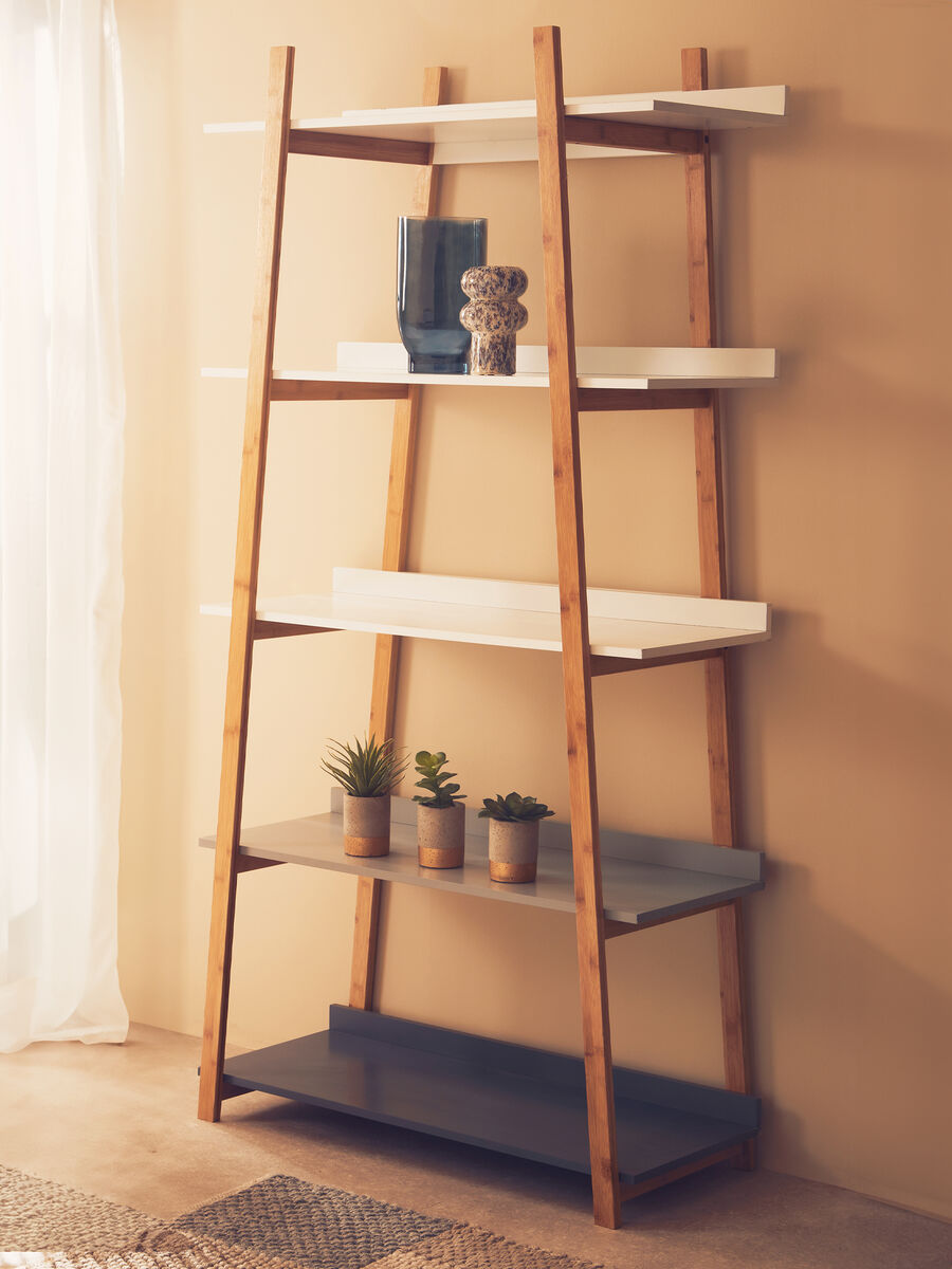 Nostra White and Natural Bamboo 5 Tier Shelf Unit