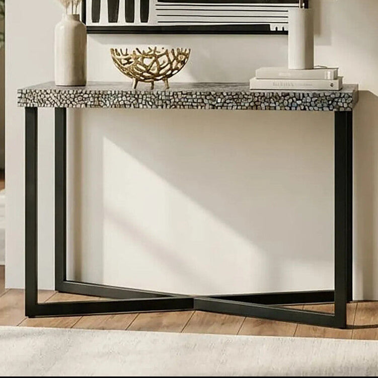 Fusion Black Crackle Shell Mosaic Console Table