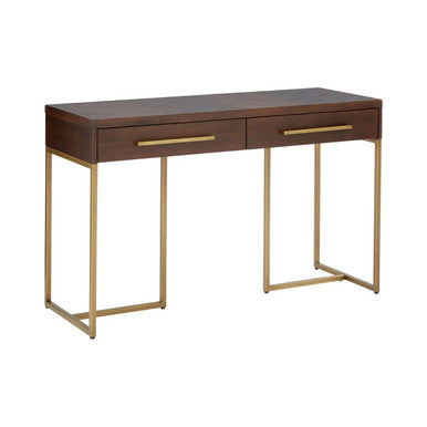 Brando Acacia Veneer Console Table with Antique Brass Finish Frame