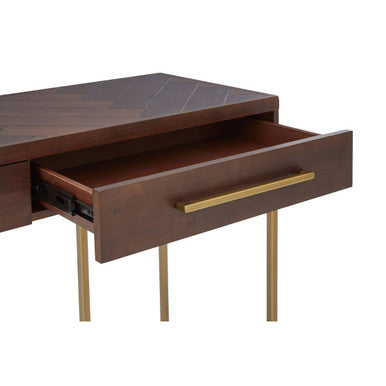 Brando Acacia Veneer Console Table with Antique Brass Finish Frame