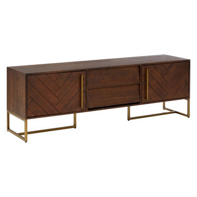 Brando Acacia Veneer Media Unit with Antique Brass Finish Legs