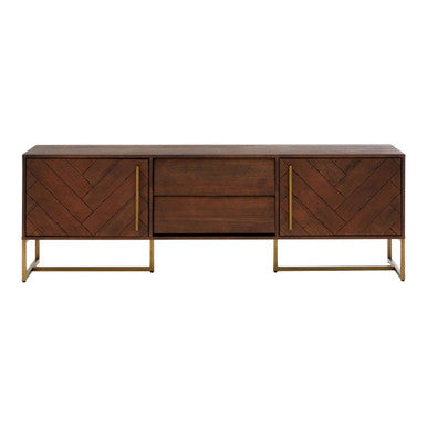 Brando Acacia Veneer Media Unit with Antique Brass Finish Legs
