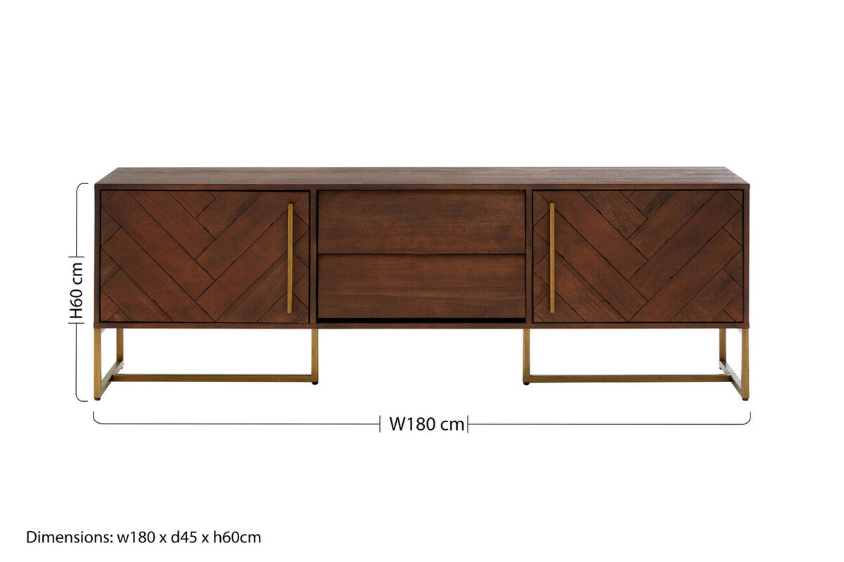 Brando Acacia Veneer Media Unit with Antique Brass Finish Legs