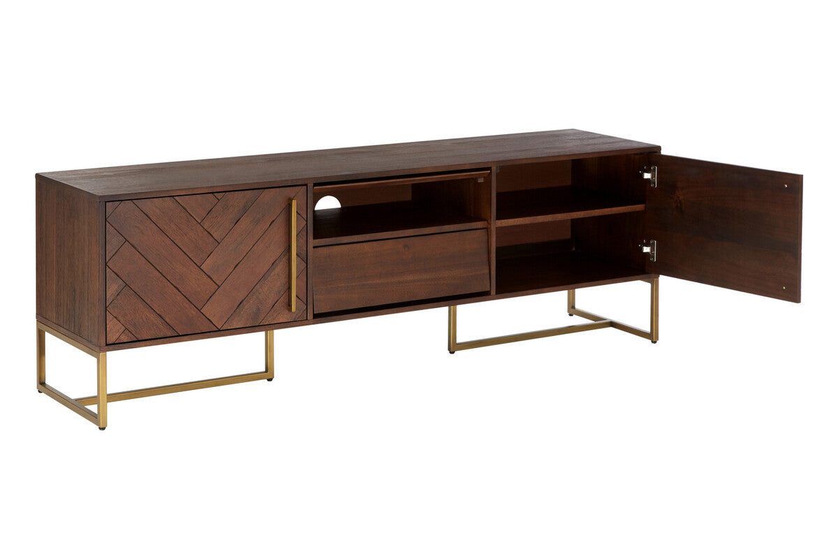 Brando Acacia Veneer Media Unit with Antique Brass Finish Legs