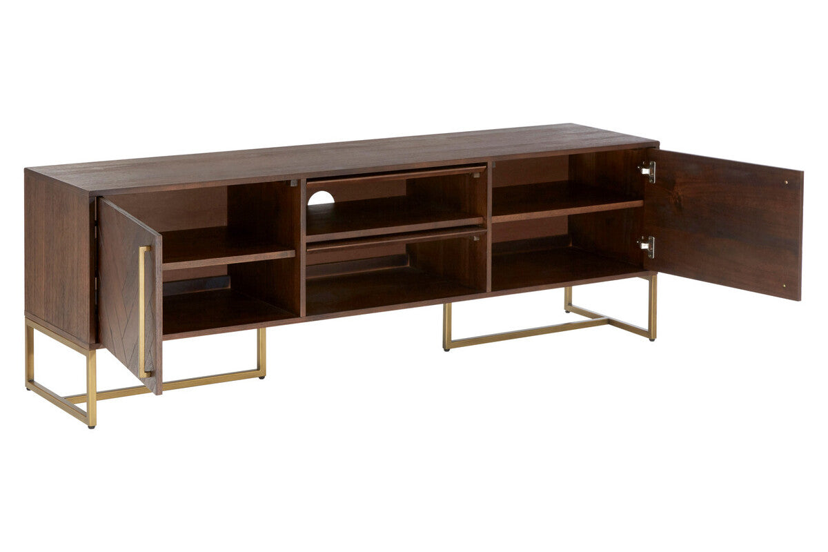 Brando Acacia Veneer Media Unit with Antique Brass Finish Legs