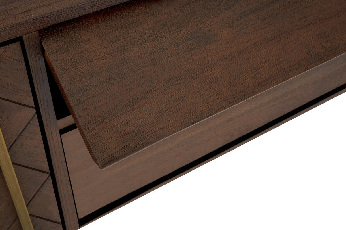 Brando Acacia Veneer Media Unit with Antique Brass Finish Legs