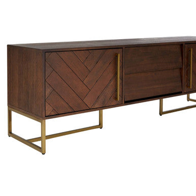 Brando Acacia Veneer Media Unit with Antique Brass Finish Legs