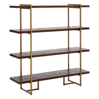 Brando Acacia Veneer 4 Tier Shelf Unit with Antique Brass Frame