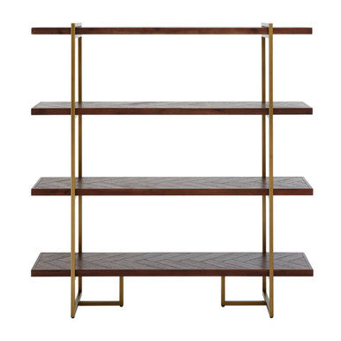 Brando Acacia Veneer 4 Tier Shelf Unit with Antique Brass Frame