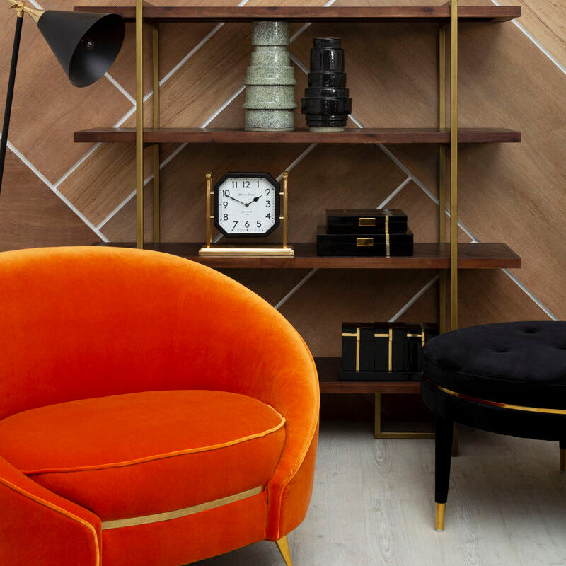 Brando Acacia Veneer 4 Tier Shelf Unit with Antique Brass Frame