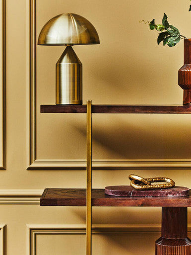 Brando Acacia Veneer 4 Tier Shelf Unit with Antique Brass Frame
