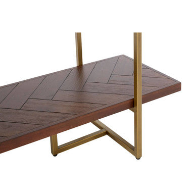 Brando Acacia Veneer 4 Tier Shelf Unit with Antique Brass Frame
