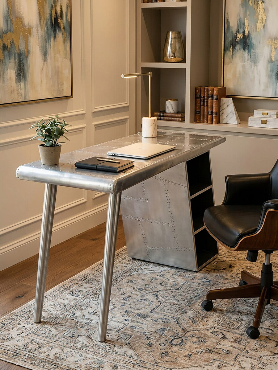 Avro Aluminium Wing Desk with Shelves