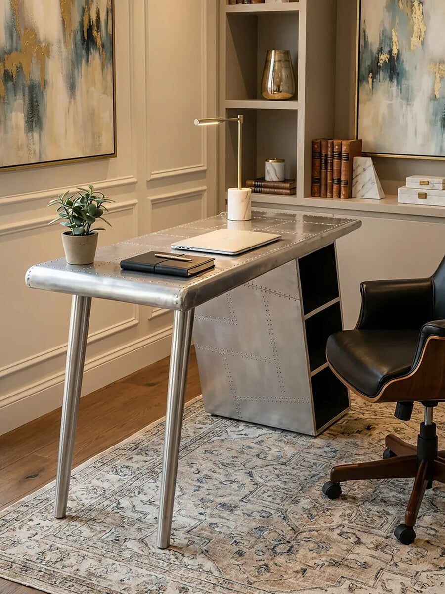 Avro Aluminium Wing Desk with Shelves