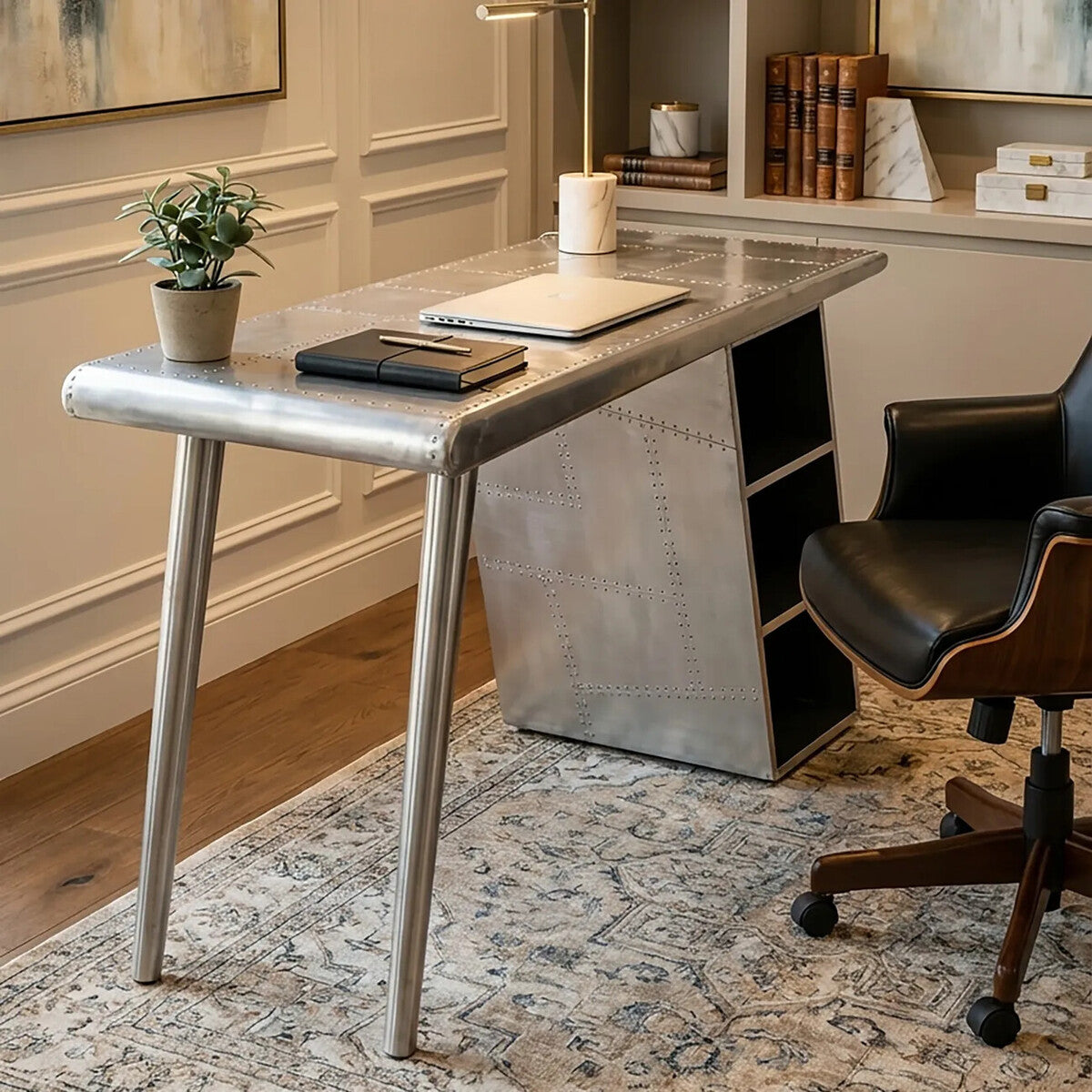 Avro Aluminium Wing Desk with Shelves