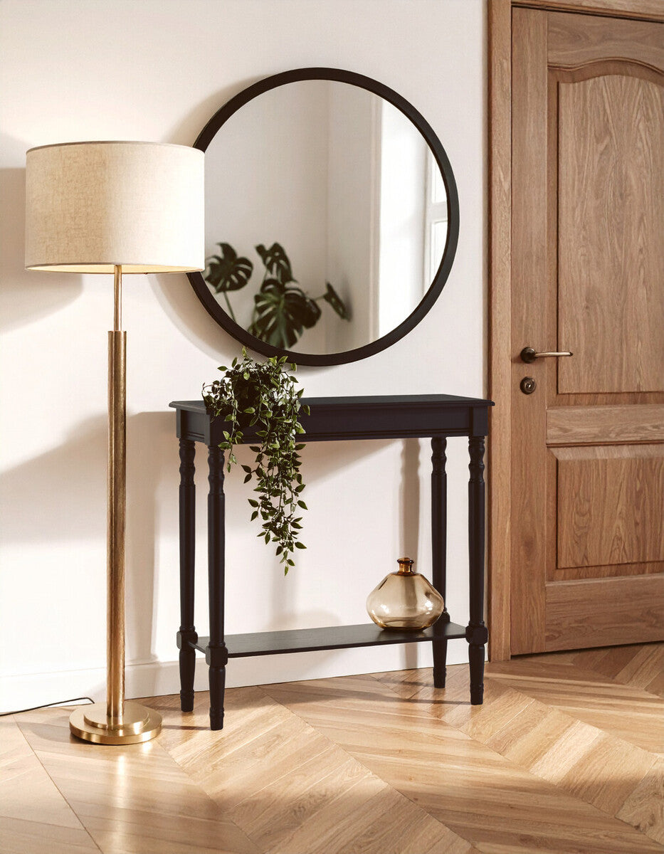 Heritage Black Wooden Console Table with Lower Shelf