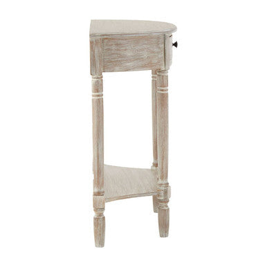 Heritage Natural Wash Wooden Half Moon 1 Drawer Console Table with Lower Shelf