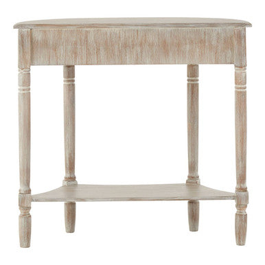Heritage Natural Wash Wooden Half Moon 1 Drawer Console Table with Lower Shelf