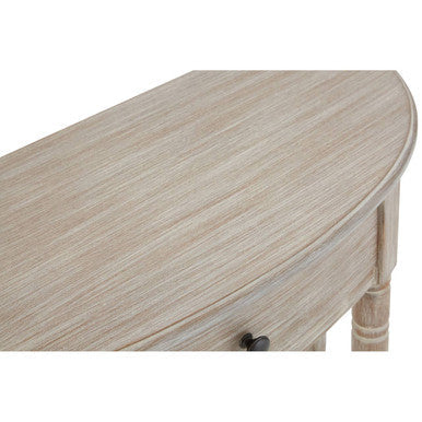Heritage Natural Wash Wooden Half Moon 1 Drawer Console Table with Lower Shelf