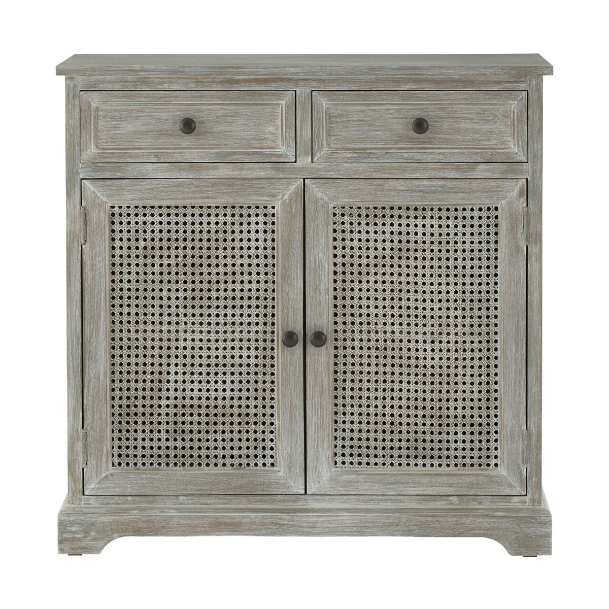 Heritage Grey Wash Wooden and Rattan 2 Door Sideboard with Drawers