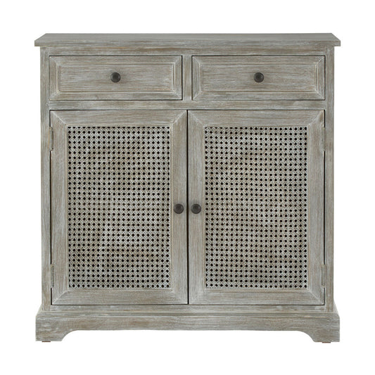 Grey Wash Wooden and Rattan 2 Door Sideboard with Drawers