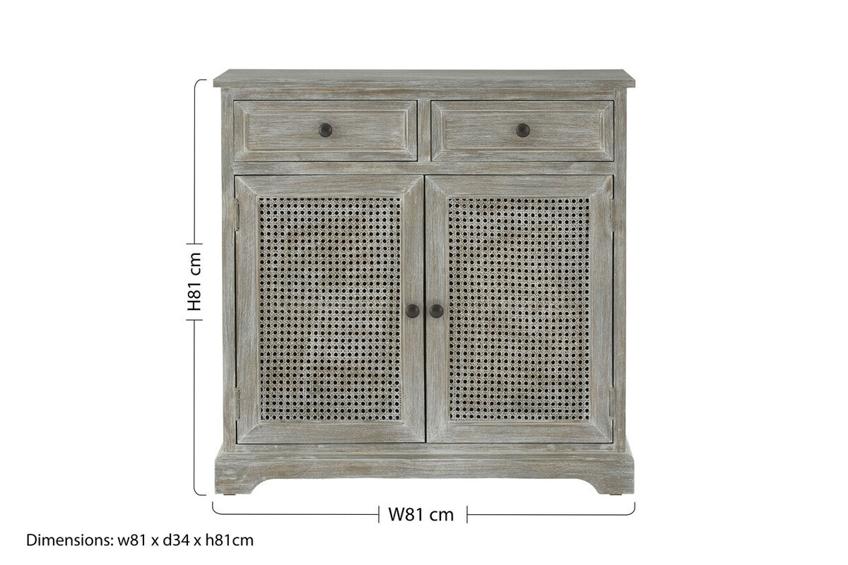 Heritage Grey Wash Wooden and Rattan 2 Door Sideboard with Drawers