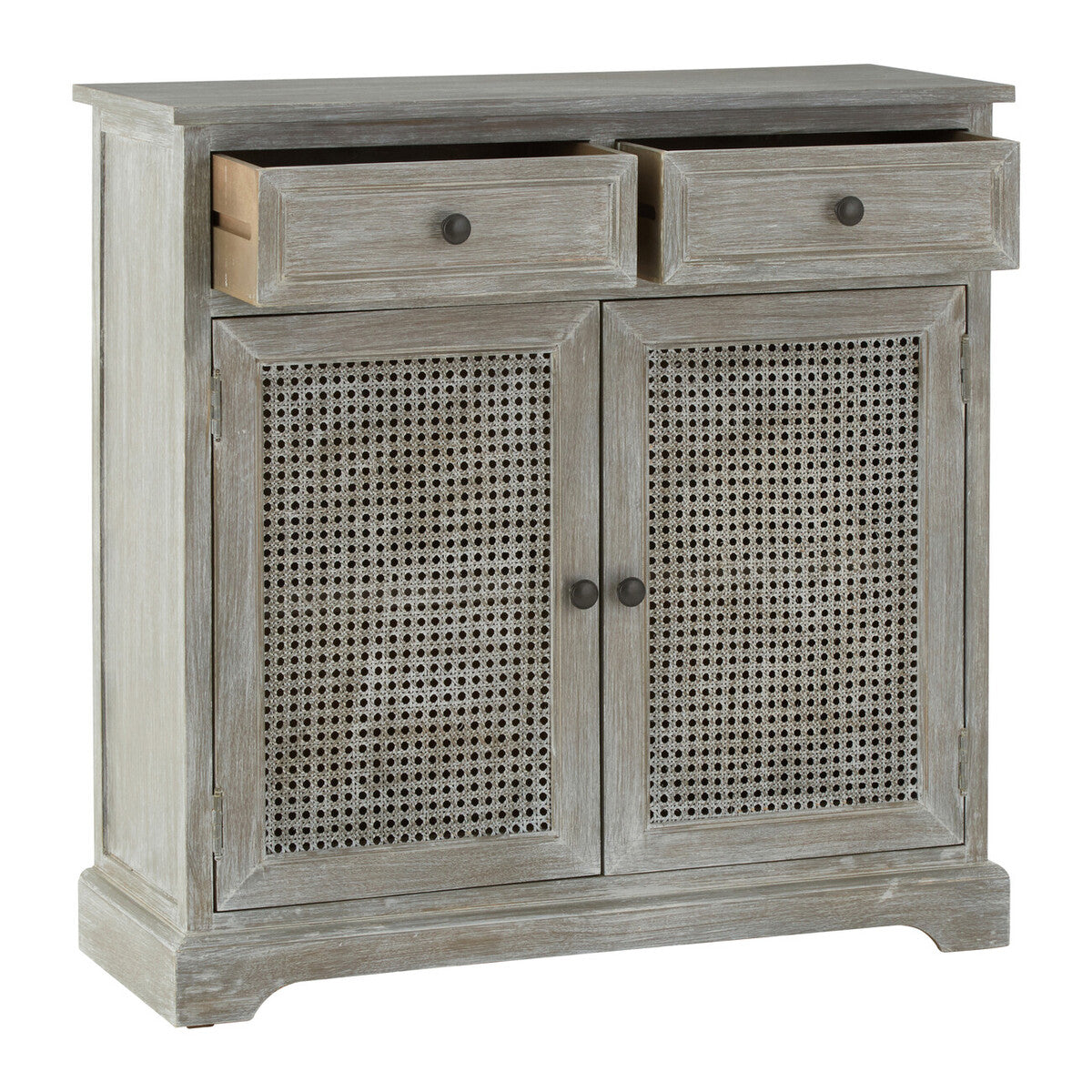 Heritage Grey Wash Wooden and Rattan 2 Door Sideboard with Drawers