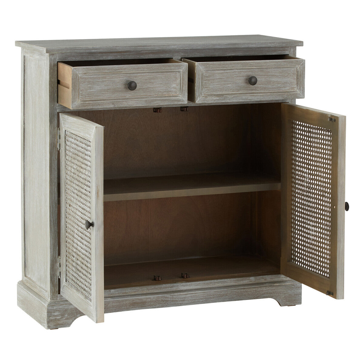 Heritage Grey Wash Wooden and Rattan 2 Door Sideboard with Drawers