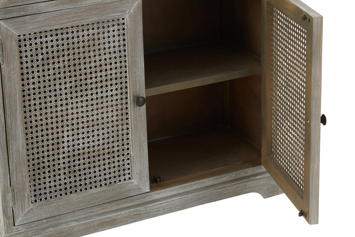 Heritage Grey Wash Wooden and Rattan 2 Door Sideboard with Drawers