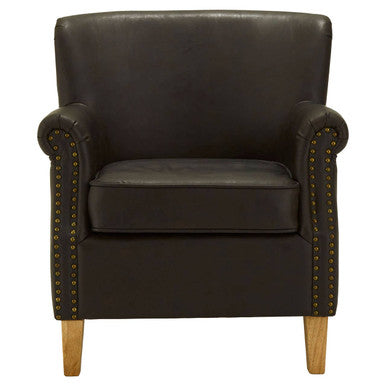 Trinity Brown Leather Effect Armchair with Stud Detail
