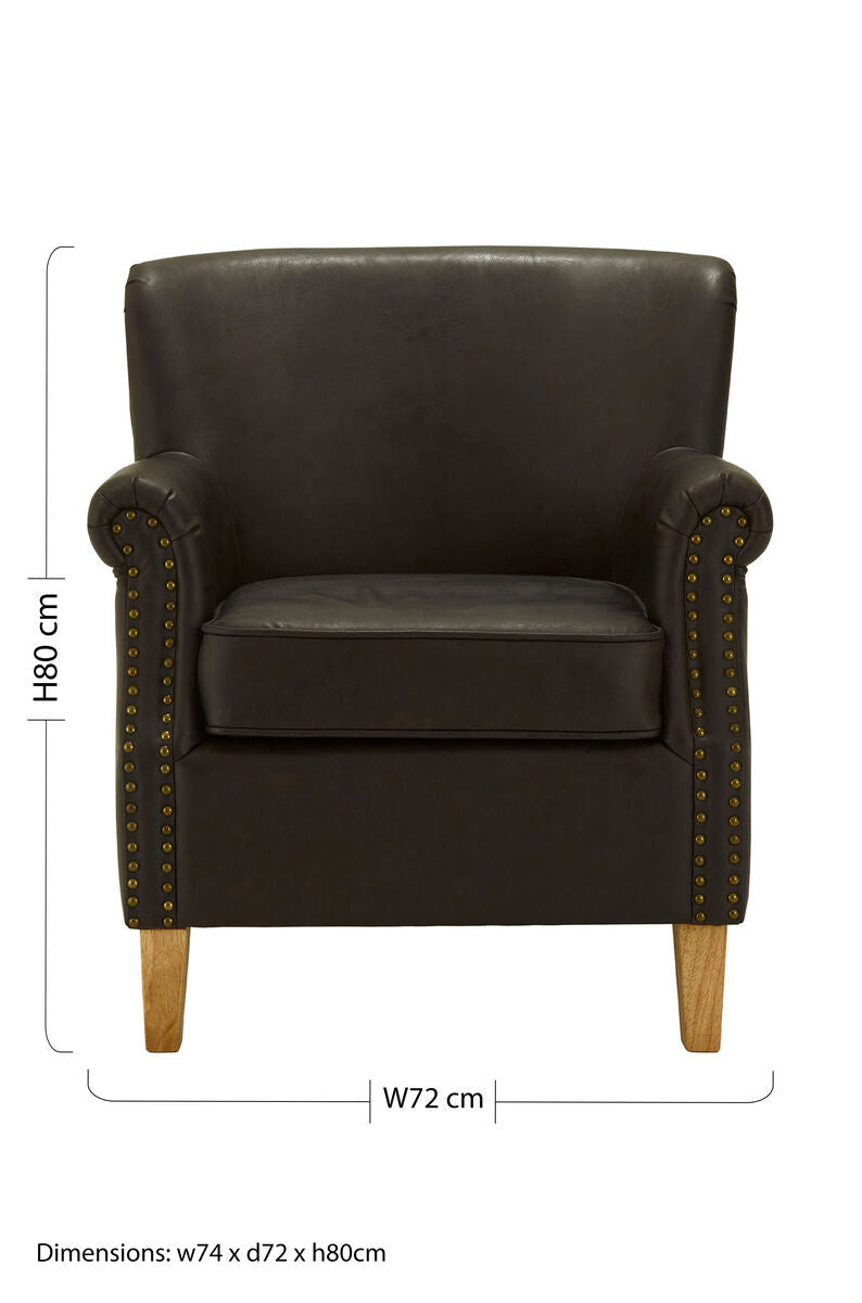 Trinity Brown Leather Effect Armchair with Stud Detail