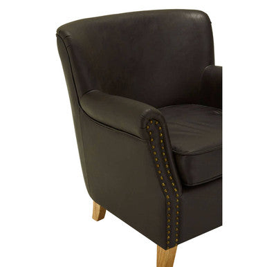 Trinity Brown Leather Effect Armchair with Stud Detail