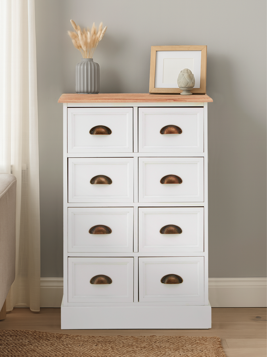 Austin White and Natural Wooden 8 Drawer Chest