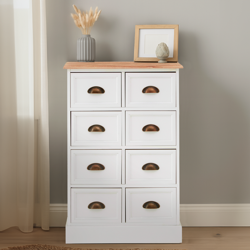 Austin White and Natural Wooden 8 Drawer Chest
