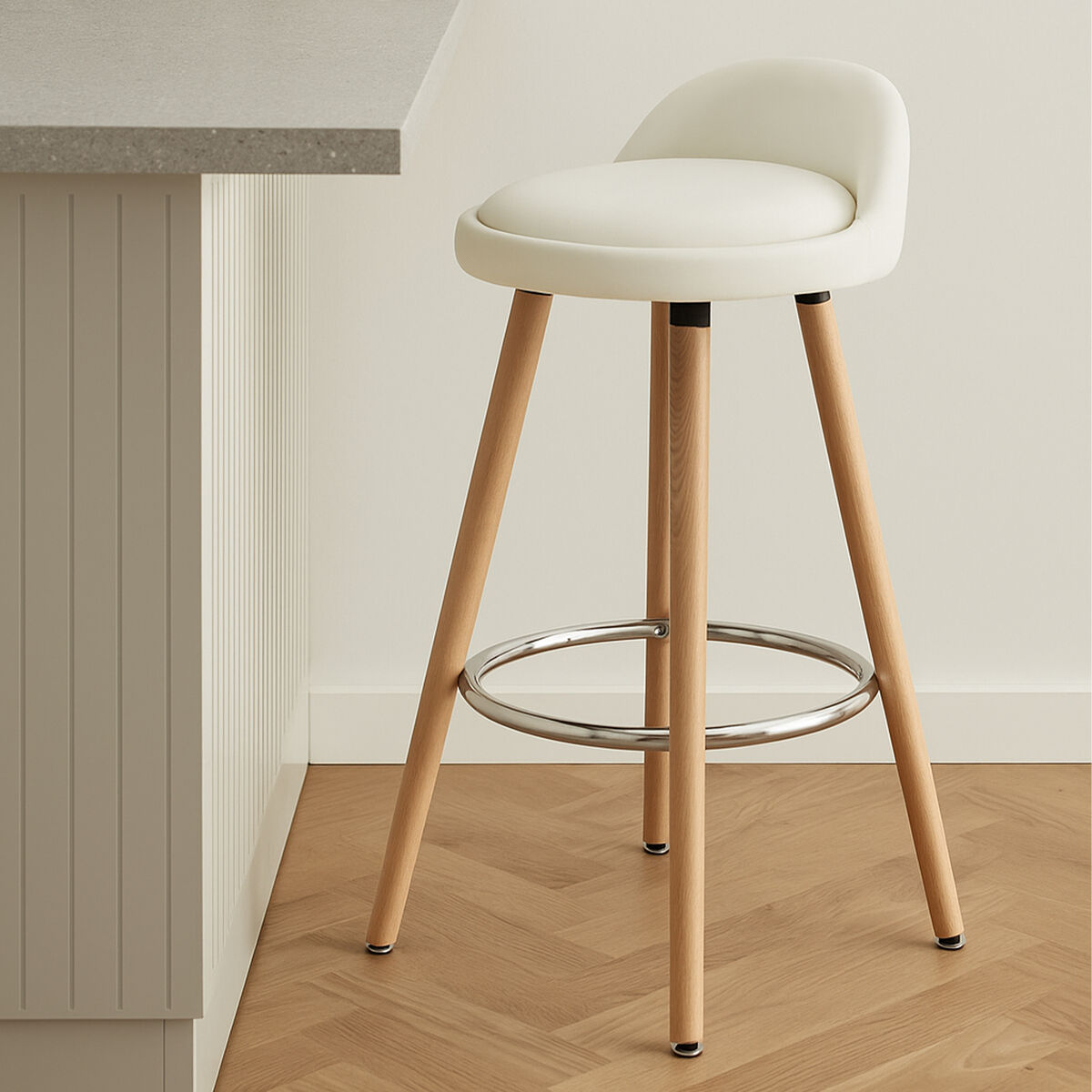 Normann White Faux Leather Bar Stool