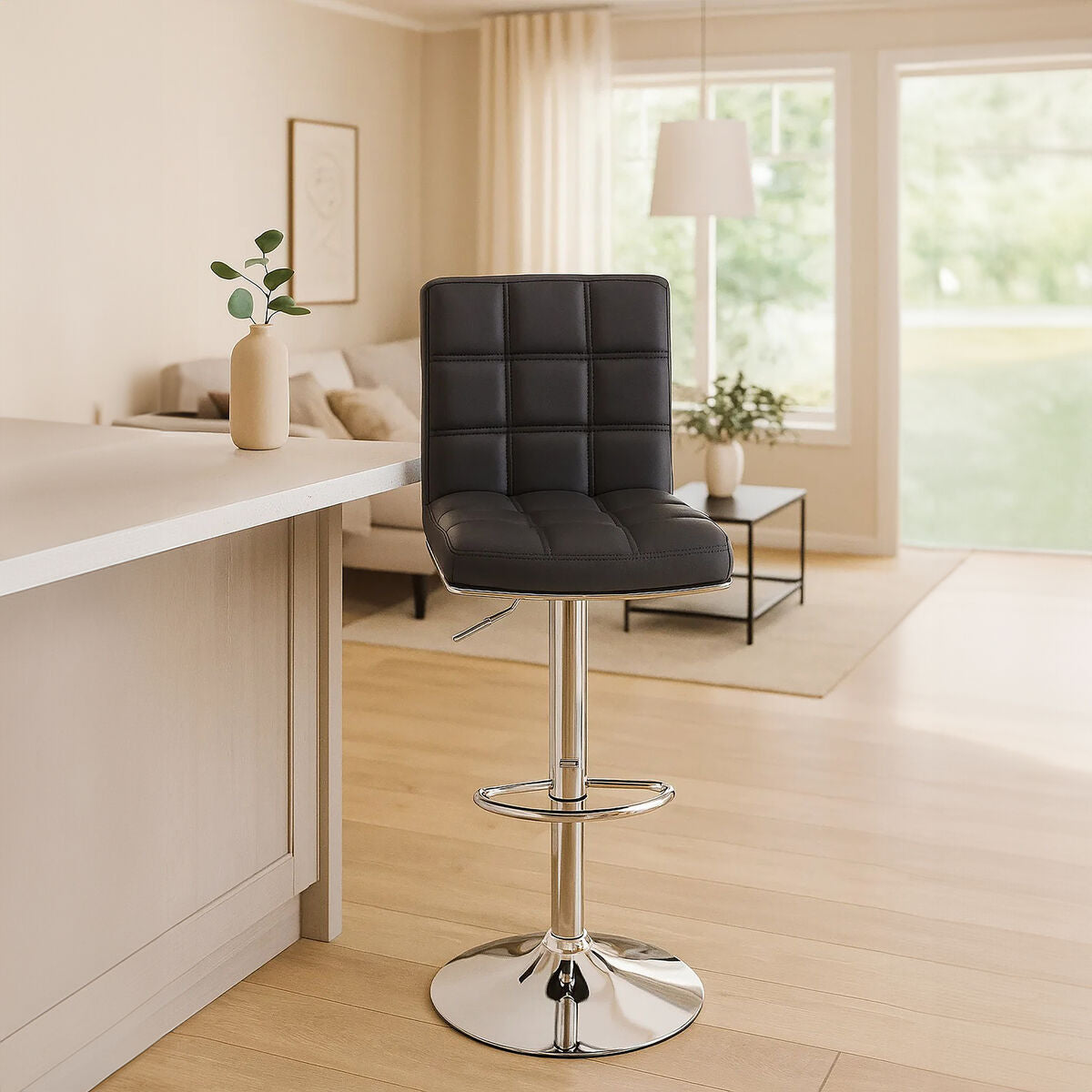 Tavor Grey Quilted Faux Leather Adjustable Bar Chair