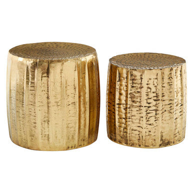 Antique Brass Finish Set of 2 Side Tables and Stools