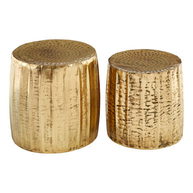 Antique Brass Finish Set of 2 Side Tables and Stools