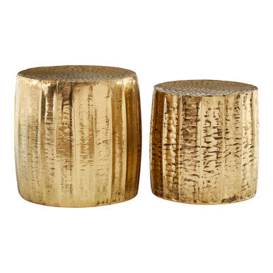 Antique Brass Finish Set of 2 Side Tables and Stools