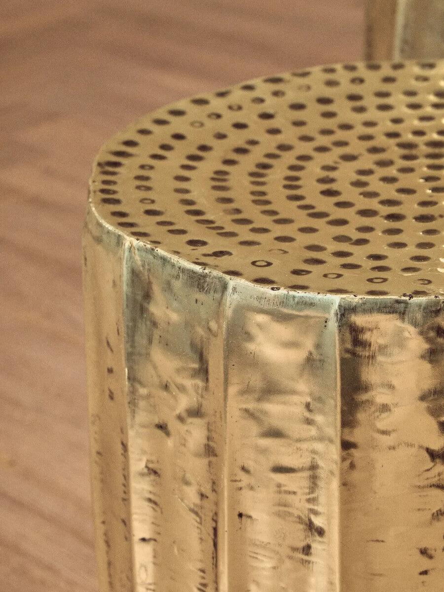 Antique Brass Finish Set of 2 Side Tables and Stools
