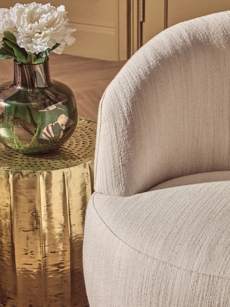 Antique Brass Finish Set of 2 Side Tables and Stools