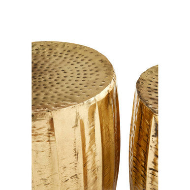 Antique Brass Finish Set of 2 Side Tables and Stools