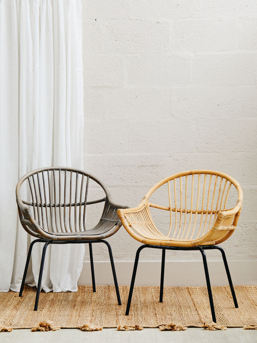 Lagom Grey Wash Rattan Chair with Metal Frame
