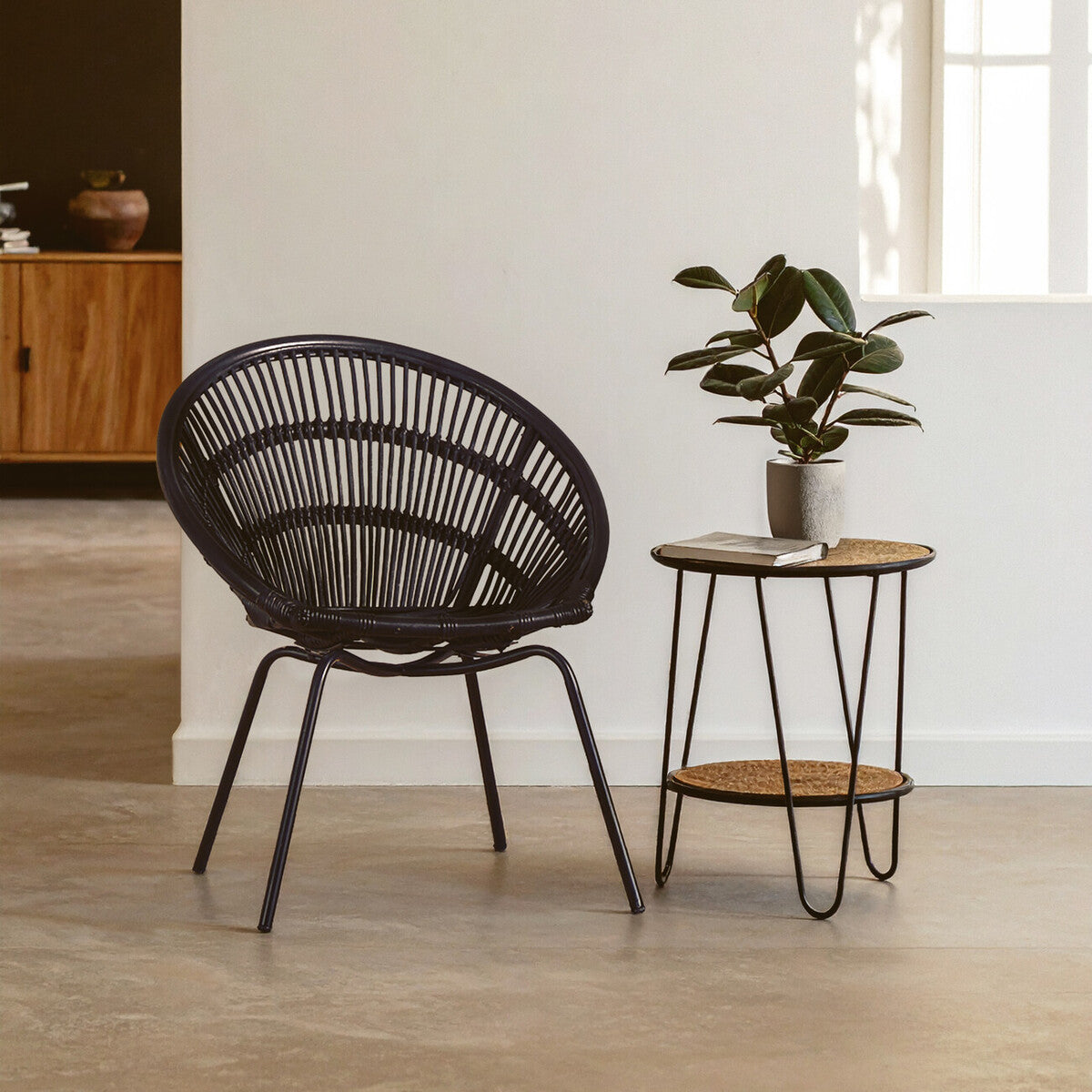 Lagom Black Rattan Chair with Metal Frame
