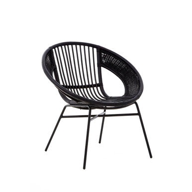 Lagom Black Rattan Round Chair with Metal Frame
